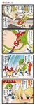  4koma ass blush carrying catch china_dress chinese_clothes comic crowd dei_shirou dress falling fishnet_legwear fishnets highres hong_meiling kochiya_sanae lights md5_mismatch midriff moriya_suwako motion_lines multiple_girls pain princess_carry stadium tears thighhighs touhou translated trembling wrestling_outfit wrestling_ring 