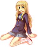  arm_support bad_id bad_pixiv_id blonde_hair blue_eyes eyebrows hachiko_(hati12) k-on! kotobuki_tsumugi long_hair school_uniform shoes sitting solo uwabaki wariza 