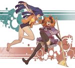  animal_ears barefoot blue_hair bow bowtie eva_beatrice feet flower furudo_erika hair_ornament legs life_vest multiple_girls niso one-piece_swimsuit orange_hair school_swimsuit staff swimsuit thighhighs twintails umineko_no_naku_koro_ni 