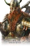 armor axe beard braid braided_beard dwarf facial_hair fantasy helmet highres horns lineage long_hair male_focus red_hair sae_(revirth) solo weapon 