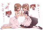  =_= alternate_costume brown_eyes brown_hair camera chibi chibi_inset choker dress dual_persona enmaided maid mary_janes misaka_mikoto multiple_girls shirai_kuroko shoes short_hair symmetrical_hand_pose to_aru_kagaku_no_railgun to_aru_majutsu_no_index translated zhao_shuwen 