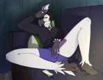  anthro avian bird bulge clothed clothing erection headphones humanoid_penis looking_at_viewer male penis smile solo spread_legs spreading underscore_b 