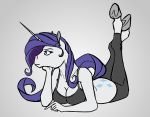  akweer anthro anthrofied arm_support blue_eyes bra breasts butt clothed clothing cutie_mark equine female friendship_is_magic hair hooves horn horse leaning_on_elbow legwear long_hair lying mammal my_little_pony pony purple_hair rarity_(mlp) simple_background solo stockings underwear unicorn 