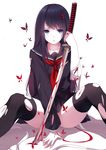  blood caidychen seifuku sword thighhighs torn_clothes 