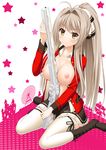  amagi_brilliant_park breasts gun nectar-ii nipples no_bra open_shirt seifuku sento_isuzu thighhighs weapon 