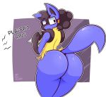  anthro bedroom_eyes big_breasts big_butt black_fur black_hair blue_fur breasts butt canine controller digital_media_(artwork) english_text eyewear female freckles fur game_controller glasses hair half-closed_eyes looking_back lucario mammal nerd nerdcario nintendo nude pok&eacute;mon pok&eacute;mon_(species) seductive simple_background solo text thegentlebro thick_thighs video_games yellow_fur 