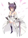  cleavage dress eyepatch kantai_collection oota_yuuichi stockings sword tenryuu_(kancolle) thighhighs wedding_dress 
