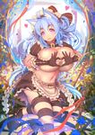  aigonderoga animal_ears blue_hair blush breasts cat_ears eyebrows gloves hair_ribbon heart heart_hands highres huge_breasts looking_at_viewer original purple_eyes ribbon solo striped striped_legwear thick_eyebrows 