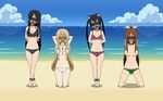  4girls akiyama_mio animal_ears arms_behind_back arms_up ball_gag beach bell_choker bikini black_bikini black_hair blindfold blonde_hair bondage brown_hair cat_ears gag gagged improvised_gag k-on! kotobuki_tsumugi long_hair multiple_girls nakano_azusa necklace nipples outside striped_bikini swimsuit tagme tape tape_gag topless white_bikini yamanaka_sawako 