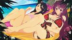  2girls barefoot bikini book eyepatch feet mirai_(senran_kagura) multiple_girls murasaki_(senran_kagura) senran_kagura swimsuit 