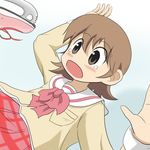  aioi_yuuko blush brown_eyes brown_hair morinaka_hajime nichijou school_uniform short_hair skating tokisadame_school_uniform 