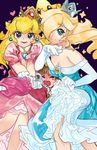  3girls bare_shoulders blonde_hair blue_dress brown_hair crown dress girutea looking_at_viewer mario_(series) multiple_girls nintendo pink_dress princess_daisy princess_peach rosetta_(mario) super_mario_bros. super_mario_galaxy super_mario_land 