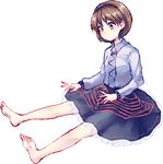  barefoot brown_eyes brown_hair hairband long_sleeves shirt short_hair sitting skirt solo touhou tsukumo_yatsuhashi uranaishi_(miraura) 