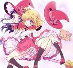  :o ;d asahina_mirai bear black_legwear blonde_hair blush bow broom broom_riding creature full_body hat hat_bow hat_removed headwear_removed hug hug_from_behind izayoi_liko kneehighs long_hair magic_school_uniform mahou_girls_precure! mofurun_(mahou_girls_precure!) multiple_girls multiple_riders one_eye_closed open_mouth pink_skirt plaid plaid_bow precure purple_eyes purple_hair red_footwear red_hat shirt shoes short_hair skirt smile white_background white_shirt witch_hat yukiwo 