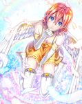  angel_wings blue_eyes elbow_gloves gloves haboshi_hitomi highres official_art original pink_hair short_hair solo thighhighs wings 