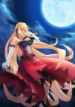  bare_shoulders blonde_hair breasts cleavage elbow_gloves full_moon gloves hair_ribbon highres june_lily kiss-shot_acerola-orion_heart-under-blade large_breasts long_hair monogatari_(series) moon pantyhose ribbon solo torn_clothes torn_legwear very_long_hair yellow_eyes 