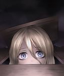  bangs blank_stare blonde_hair blue_eyes commentary_request covered_mouth floor hair_between_eyes head_only highres hole looking_at_viewer neit_ni_sei object_on_head original solo spirit 