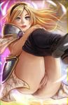  :q anus ass blonde_hair blue_eyes hairband highres league_of_legends long_hair luxanna_crownguard pants_pull pussy robert_knight solo tongue tongue_out uncensored 