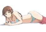  blue_bra blue_panties blush bow bow_panties bra breasts brown_hair cleavage clenched_hands green_eyes kantai_collection long_hair looking_at_viewer medium_breasts navel no_shirt noshiro_(kantai_collection) panties skirt skirt_pull solo underwear underwear_only vent_arbre 
