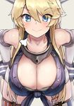  :&gt; absurdres bent_over blonde_hair blue_eyes breasts cleavage gloves highres iowa_(kantai_collection) kantai_collection large_breasts long_hair looking_at_viewer okitsugu smile solo star star-shaped_pupils symbol-shaped_pupils 