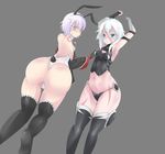  2girls animal_ears artist_request ass assassin_of_black back bandage bare_shoulders blue_eyes blush breasts bunny_ears bunny_tail bunnysuit detached_sleeves fate/apocrypha fate/grand_order fate_(series) from_behind gloves huge_ass large_breasts lavender_hair leotard looking_at_viewer looking_back multiple_girls panties scar shiny shiny_skin short_hair silver_hair smile tail tattoo thighhighs thong thong_leotard underwear 