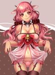  :p animal_ears babydoll bell breasts choker cleavage cow_bell cow_ears cow_girl cow_horns garter_straps horns large_breasts minami_ikkei original pink_eyes pink_hair ribbon solo thighhighs tongue tongue_out twintails 