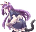  1girl animal_ears apron artist_request ass breasts clannad frilled_headband frills hair_bobbles hair_ornament ichinose_kotomi long_hair looking_at_viewer maid_uniform medium_breasts open_mouth purple_eyes purple_hair stockings tail thighhighs transparent_background twintails very_long_hair 