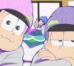  :3 beanie brothers brown_eyes denim esaki futon hat hood hoodie jeans looking_away male_focus matsuno_ichimatsu matsuno_karamatsu matsuno_todomatsu mirror multiple_boys official_style osomatsu-kun osomatsu-san pants self_shot siblings sitting sleeves_rolled_up smile 