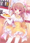  :d amashiro_natsuki bottle bow brown_hair cat fang food heart highres juliet_sleeves long_hair long_sleeves looking_at_viewer maid maid_cafe maid_headdress meme_attire moe2016 omurice open_mouth original pink_eyes plate puffy_sleeves shirt skirt smile solo stuffed_animal stuffed_cat stuffed_toy teddy_bear thighhighs two_side_up very_long_hair virgin_killer_outfit white_legwear wine_bottle zettai_ryouiki 