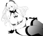  areola_slip areolae atago_(kantai_collection) belly bikini blush breasts fat fat_folds galko goshiki_suzu greyscale hat huge_breasts kantai_collection large_breasts long_hair monochrome navel oshiete!_galko-chan plump side_ponytail solo swimsuit thighhighs 