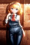  alice_margatroid bad_id bad_pixiv_id blonde_hair denim highres looking_at_viewer overalls pants parted_lips shimizu_pem short_hair solo touhou 