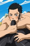 69 bara blush buranko! fairy_tail fellatio handjob male_focus multiple_boys muscle nude oral outdoors pantherlily penis piercing scar size_difference testicles yaoi 