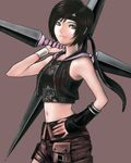  bare_shoulders black_hair blue_eyes detached_sleeves final_fantasy final_fantasy_vii final_fantasy_vii_advent_children hand_on_hip headband lowres midriff short_hair shorts shuriken solo vest yuffie_kisaragi yusao 