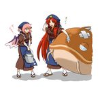  absurdres animal_ears braid catfish fish hat highres hong_meiling japanese_clothes long_hair multiple_girls mystia_lorelei namazu namuro okamisty red_hair touhou translated twin_braids wings 