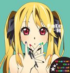  467_(artist) album_cover bad_id bad_pixiv_id blonde_hair cover fate_testarossa hair_ribbon k-on! long_hair lyrical_nanoha mahou_shoujo_lyrical_nanoha multicolored multicolored_nails nail_polish nude parody red_eyes ribbon solo twintails 