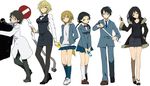  5girls araragi bad_id bad_pixiv_id black_hair blonde_hair blue_eyes bodysuit bow bowtie breasts brown_eyes cellphone celty_sturluson dullahan durarara!! genderswap genderswap_(ftm) genderswap_(mtf) glasses headless heiwajima_shizuo high_heels jacket kida_masaomi kishitani_shinra labcoat large_breasts legs miniskirt multiple_boys multiple_girls orihara_izaya pantyhose pencil_skirt phone red_eyes ryuugamine_mikado school_uniform shoes sign skirt sonohara_anri sword twintails vest weapon 