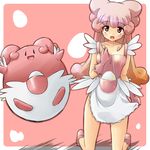  apron blissey egg gen_2_pokemon gradient_hair kneeling long_hair lowres moemon multicolored_hair naked_apron personification pink_hair pokemon pokemon_(creature) solo tenjou_ryuka 