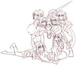  6+girls alternate_hairstyle bad_id bad_pixiv_id cheerleader harem kita_high_school_uniform kouyouen_academy_uniform kyon long_hair monochrome multiple_girls multiple_persona pokurouta purple school_uniform serafuku short_hair simple_background superheroine_haruhi suzumiya_haruhi suzumiya_haruhi_(young) suzumiya_haruhi_no_shoushitsu suzumiya_haruhi_no_tomadoi suzumiya_haruhi_no_yuuutsu warrior white_background 