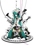  aqua_eyes aqua_hair bad_id bad_pixiv_id bass_guitar bridget00747 cello detached_sleeves flower hair_flower hair_ornament hair_over_one_eye hatsune_miku highres instrument keyboard_(instrument) kneeling long_hair piano_print skirt solo thighhighs trumpet twintails very_long_hair vocaloid zettai_ryouiki 