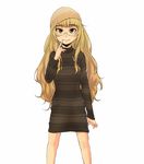  beanie blonde_hair dress face finger_to_mouth fingersmile glasses hat long_hair mune perrine_h_clostermann smile solo strike_witches sweater sweater_dress world_witches_series yellow_eyes 
