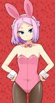  animal_ears blue_eyes bunny_ears bunnysuit fake_animal_ears flat_chest hands_on_hips momo_(fruits_box) oozora_momo otenki_studio pantyhose pink_hair short_hair solo wrist_cuffs 