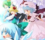  cirno daiyousei hat machiko_(beard) multiple_girls remilia_scarlet ribbon rumia short_hair touhou 