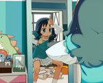  :o :x bean_bag_chair blue_eyes blue_hair casual clothes_hanger clothes_on_floor heartcatch_precure! kurumi_erika mirror pose precure reflection school_uniform skirt socks stuffed_animal stuffed_toy toy v-shaped_eyebrows window yukihiroyuki 