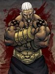  a_(naruto) belt blood crossed_arms dark_skin dark_skinned_male epic facial_hair gauntlets goatee highres male_focus manly muscle mustache naruto naruto_(series) naruto_shippuuden ntocha solo tattoo white_hair 