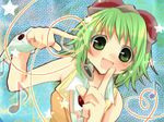  goggles goggles_on_head green_eyes green_hair gumi headphones headset short_hair solo vocaloid wakakohime_moe wrist_cuffs 