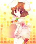  ana_(rznuscrf) animal_ears brown_hair bunny_ears carrot heart inaba_tewi looking_at_viewer no_nose red_eyes short_hair slit_pupils smile solo tail thigh_gap touhou 