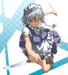  blue_eyes braid izayoi_sakuya knife maid maid_headdress nakamura_yukitoshi short_hair solo touhou twin_braids 