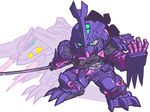  bad_pixiv_id chibi dual_persona foreshortening gundam gundam_astray_mirage_frame_second_issue gundam_seed gundam_seed_astray katana mecha no_humans simple_background sword weapon yk-ts 