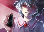  blue_hair board_game chess face fangs grin hands hat red_eyes remilia_scarlet short_hair slit_pupils smile solo touhou uruo 