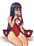  alternate_costume artist_name bare_shoulders baywatch commentary cup drinking flag_print groin iahfy jewelry kill_la_kill kiryuuin_satsuki lifeguard long_hair looking_at_viewer mug necklace one-piece_swimsuit pendant red_swimsuit romaji simple_background solo sunglasses swimsuit swiss_flag tan tanline white_background 